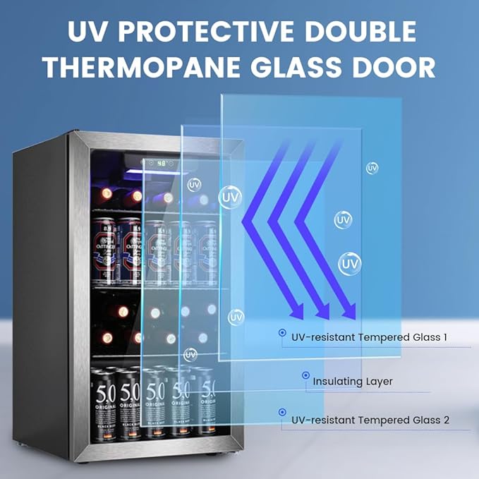 26 Bottle Wine Cooler Refrigerator, Small Freestanding Wine Fridge for Red, White and Champagne, Built-in Wine Cellar with Stainless Steel Glass Door , 40-66F Digital Temperature Control, Indoor Use