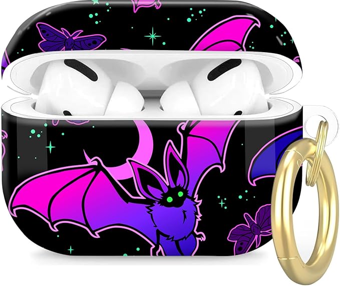 Compatible with Airpod Pro 2nd/1st Generation,Full Protection Cover for Women,Accessories Hard Case Portable & Shockproof for Airpod Pro 2nd Charging Case 2023/2022/2019(Purple Bat Gothic)