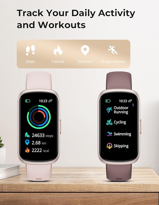 Fitness Tracker with 24/7 Heart Rate Monitor, Sleep Tracker - 3 ATM Waterproof Fitness Watch Calorie Step Counter Smart Watch Includes 3 Sport Bands for Android iOS Women Men, Smoky Violet