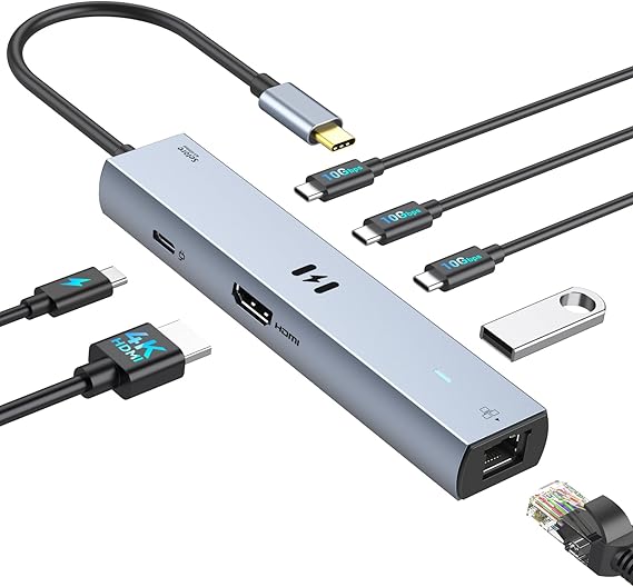 Selore 10Gbps USB C Hub Multiport Adapter, Ethernet Adapter with 4K@60Hz HDMI, Gigabit Ethernet, 3 USB C Ports, 100W PD, USBC Dongle for MacBook Pro Air, iPad, HP, Dell, etc - Image 7