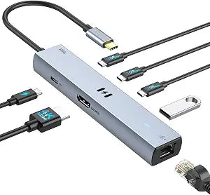 Selore 10Gbps USB C Hub Multiport Adapter, Ethernet Adapter with 4K@60Hz HDMI, Gigabit Ethernet, 3 USB C Ports, 100W PD, USBC Dongle for MacBook Pro Air, iPad, HP, Dell, etc - Image 1