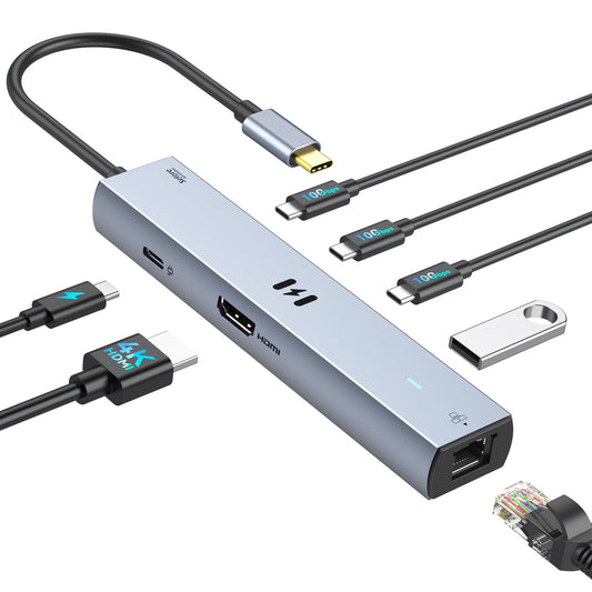 Selore 10Gbps USB C Hub Multiport Adapter, Ethernet Adapter with 4K@60Hz HDMI, Gigabit Ethernet, 3 USB C Ports, 100W PD, USBC Dongle for MacBook Pro Air, iPad, HP, Dell, etc
