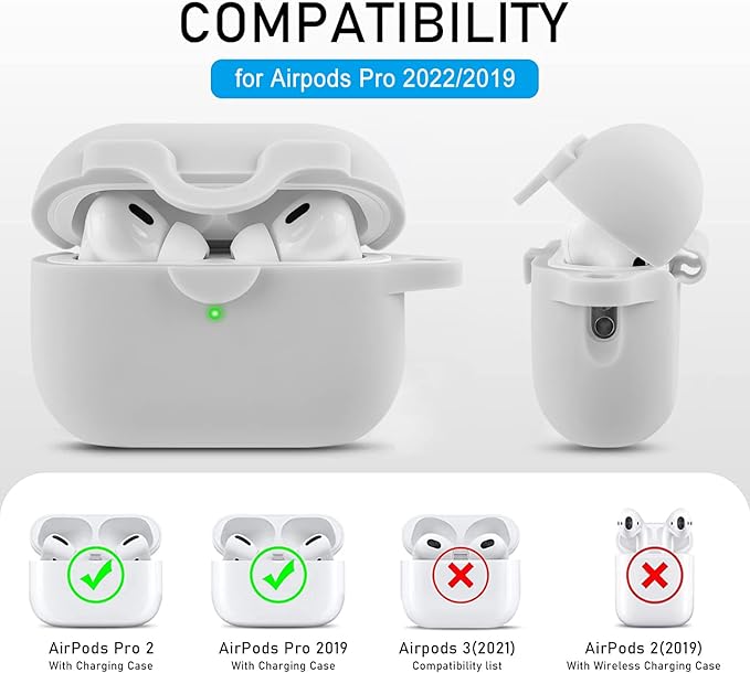 Secure Lock Case for Airpods Pro 2 Case with Cute Bling Keychain, Silicone Protective Case Cover for Airpods Pro 2nd Generation Case Women Girls - Grey