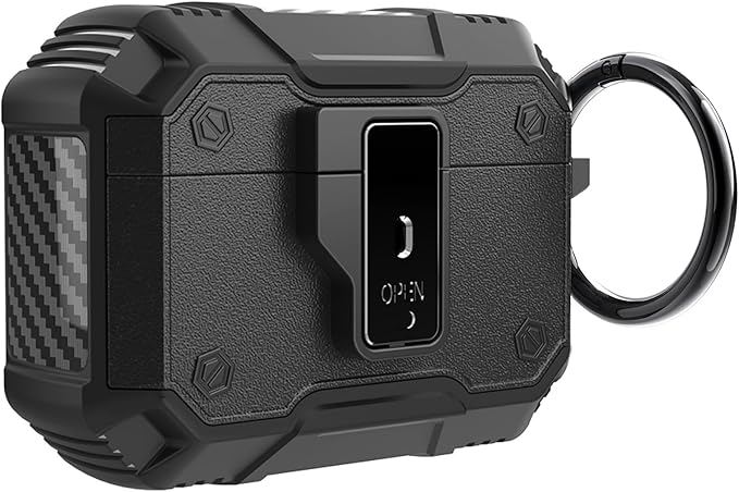 for AirPods Pro 3 Case, Secure Lock Magnetic Lid Cover with Keychain, Military Grade Shockproof Protective Case for Airpods Pro 3rd Generation, Wireless Charging & Front LED Visible,Black