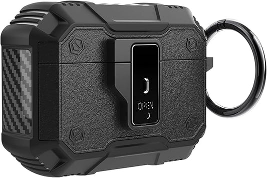 for AirPods Pro 3 Case, Secure Lock Magnetic Lid Cover with Keychain, Military Grade Shockproof Protective Case for Airpods Pro 3rd Generation, Wireless Charging & Front LED Visible,Black