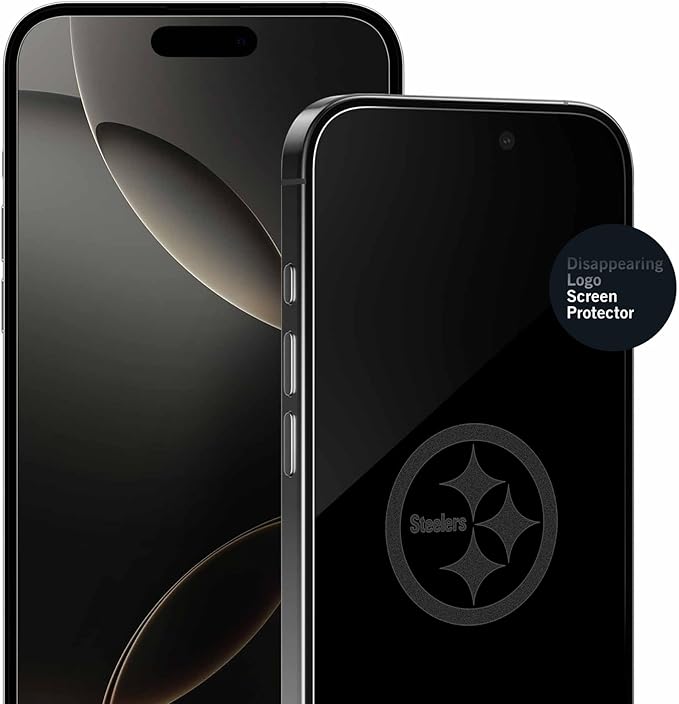NFL Pittsburgh Steelers Clear Screen Protector for 14 Pro Max - with Disappearing Logo - Scratch-Resistant and Easy-to-Install Screen Protectors (Includes Installation Tray)