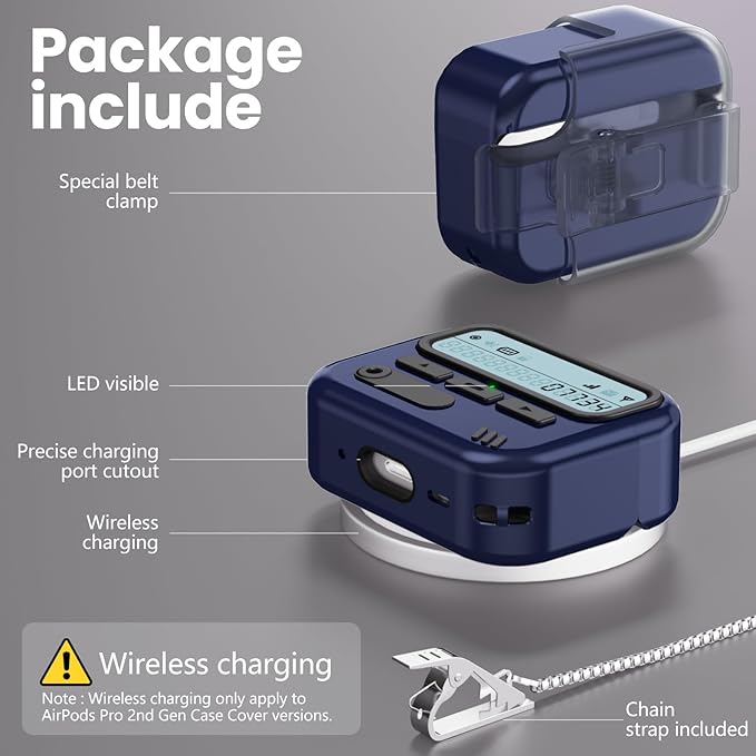 (with Safety Lock) Pager Cases Compatible with AirPods Pro 2nd Generation Case Cover with Cleaner Kit,Hard TPU Full Protection for AirPods Pro 2 Charging Case(USB-C)(2023/2022/2019) for Men-Blue