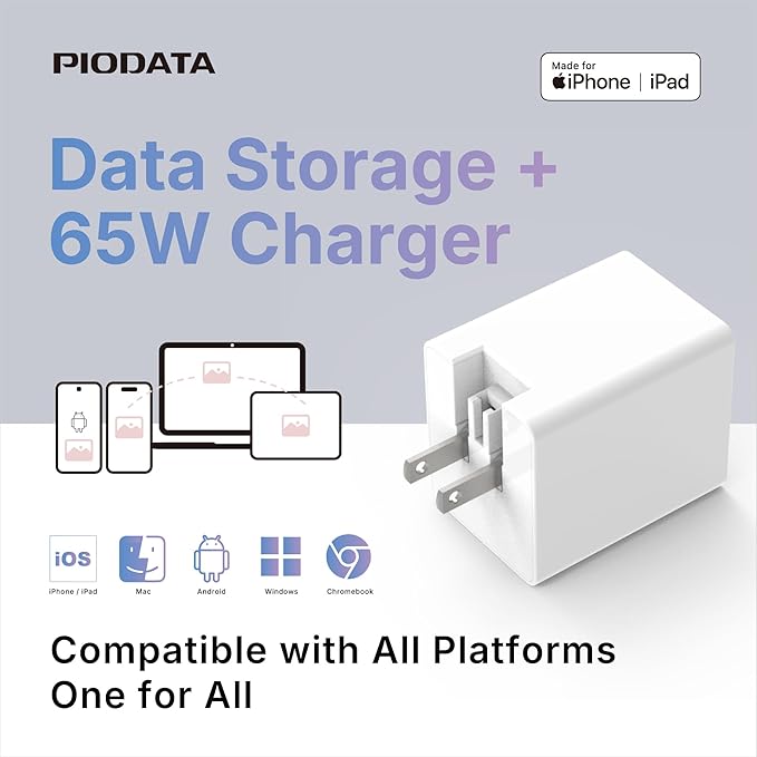 USB-C Charger iPhone Flash Drive: 65W Fast Charging, 512GB Apple MFi Certified for iPad, Android, Laptop, MacBook, Backup Storage, External Memory, PD Power Adapter, iXCharger