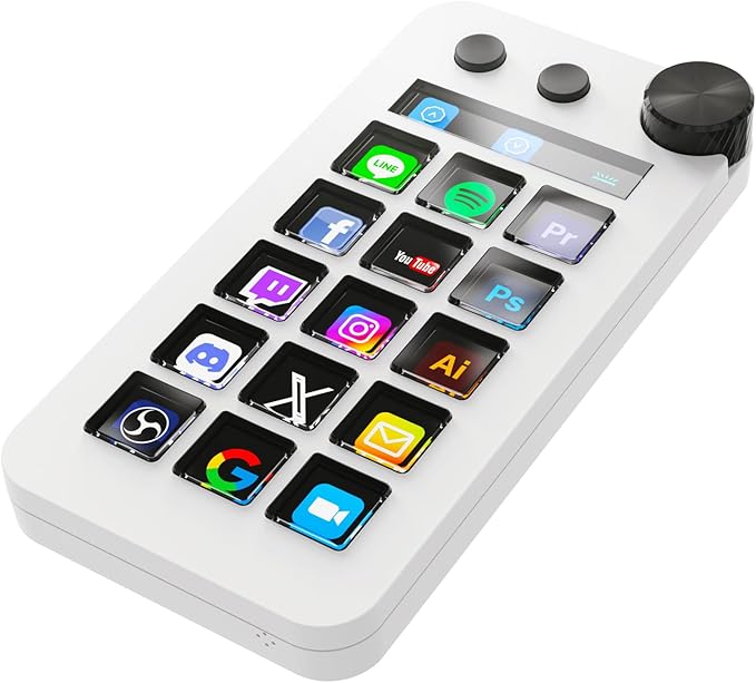 Macro Pad,Macro Shortcut Keyboard,With15 Customizable Macro Keys,Three Modes (Shortcut Keys,Calculator and Numeric Keypad),Work for OBS,PowerPoint,Photoshop and Adobe Premiere Pro(N1 White)