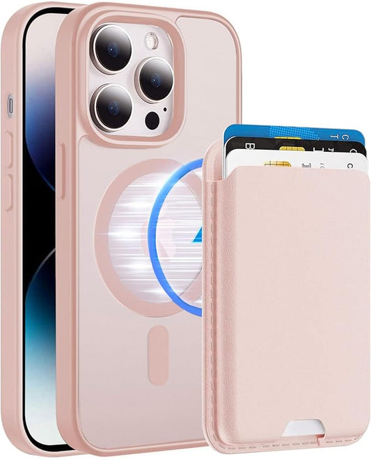 Magnetic for iPhone 14 Pro Max Case with Card Holder, Compatible with MagSafe, Slim Shockproof Phone Cover with Detachable Wallet, Built-in Magnet Ring, Pink