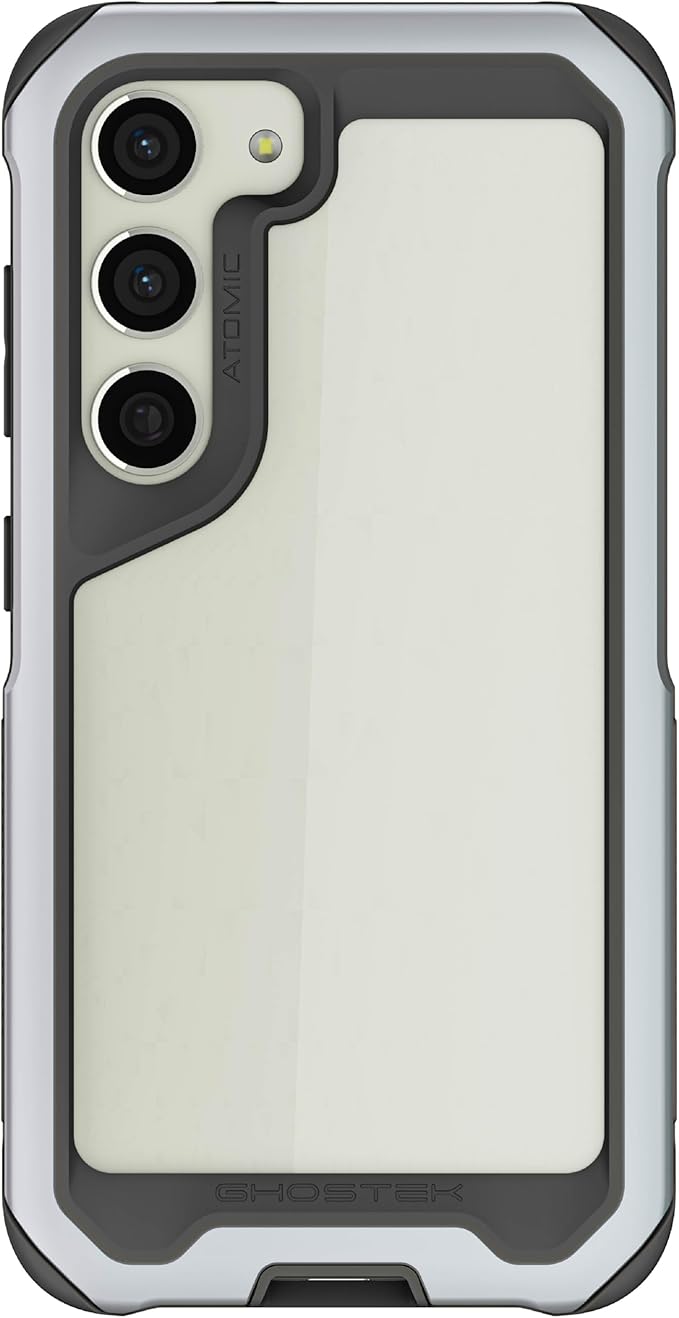 Ghostek Atomic Slim Galaxy S23 Case with Shockproof Military Grade Aluminum Bumper, Clear Back and Wireless Charging Compatible Phone Cover Designed for 2023 Samsung Galaxy S23 (6.1") (Silver)
