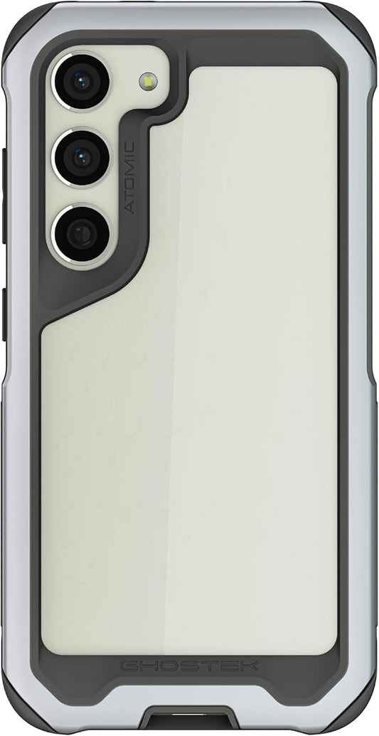 Ghostek Atomic Slim Galaxy S23 Case with Shockproof Military Grade Aluminum Bumper, Clear Back and Wireless Charging Compatible Phone Cover Designed for 2023 Samsung Galaxy S23 (6.1") (Silver)