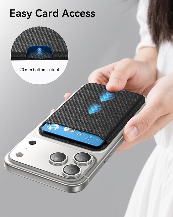 for MagSafe Wallet, 3 Cards Holder, Slim Magnetic Phone Wallet for iPhone 17/16/15/14/13/12 Pro Max Plus Air Series,RFID Blocking Vegan Leather,Carbon Fiber