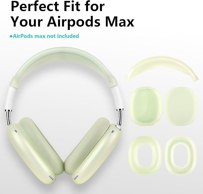 Case for Airpods Max Headphones,Ear Pad/Ear Cups/Headband Cover for AirPods Max(USB-C/Lightning)(2024/2020),Silicone Cases for Airpod Max,Accessories Cases(Jelly Green)