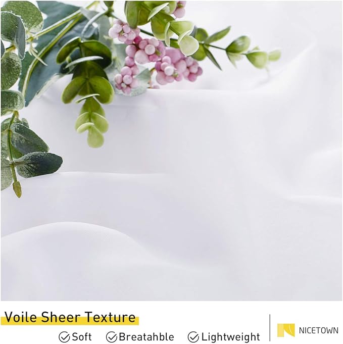 NICETOWN 2 Panels Patio Outdoor Curtains for Patio Waterproof, Self-Stick Tab Top Indoor Outdoor Waterproof Sheer Drapes with Light Filtering for Pergola/Porch, W100 x L108, White