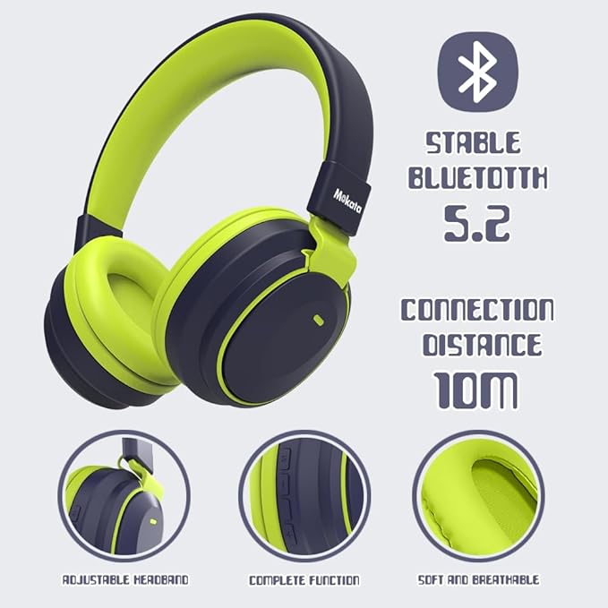 Kids Headphones Bluetooth 5.3 Wireless Lightweight Fast Charging 68 Hours Play Time Volume Limited 85/94dB Over Ear Foldable with Built-in Mic for Toddler Boy Tablet Pad Deepblue