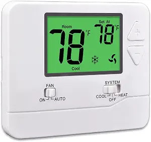 Suuwer Non-Programmable Thermostat for House, Digital Energy-Saving Home Thermostats, up to 1 Heat/1 Cool Single-Stage Systems (Green Backlight)
