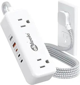 PD30W USB C Travel Power Strip,Cruise Power Strip with 5 USB(3 USB-C) Ports and 4 Outlets, Braided Extension Cord 5Ft, 30W Fast Charging Station Compatible with MacBook Laptops iPad Pro iPhone Samsung