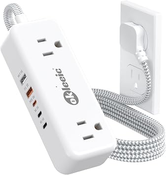 PD30W USB C Travel Power Strip,Cruise Power Strip with 5 USB(3 USB-C) Ports and 4 Outlets, Braided Extension Cord 5Ft, 30W Fast Charging Station Compatible with MacBook Laptops iPad Pro iPhone Samsung