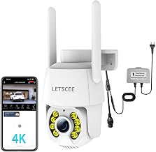 LETSCEE 4K 8MP Wired Outdoor Security Camera,Dual Power Options,Plug in,360° Pan 90° Tilt with Auto Tracking,Full Color Night Vision,2-Way Audio,Waterproof,24/7 Recording,2.4GHz WiFi Only