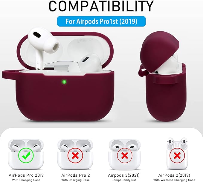 Silicone Protective Case Cover for Airpods Pro with Cute Bling Keychain, Burgundy