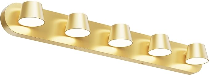 URSOLA Bathroom Lighting Fixtures Over Mirror, 5 Light Bathroom Vanity Light, LED Gold Wall Light Fixtures Up and Down Rotatable Dimmable 34 inch