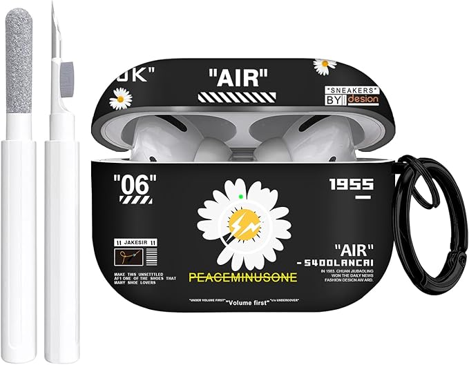 Airpods Pro Case, Chrysanthemum Pattern TPU Soft Case, Shockproof for Airpods Pro 2019, Cleaner Kit & Keychain