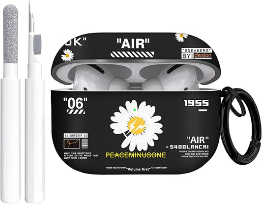 Airpods Pro Case, Chrysanthemum Pattern TPU Soft Case, Shockproof for Airpods Pro 2019, Cleaner Kit & Keychain