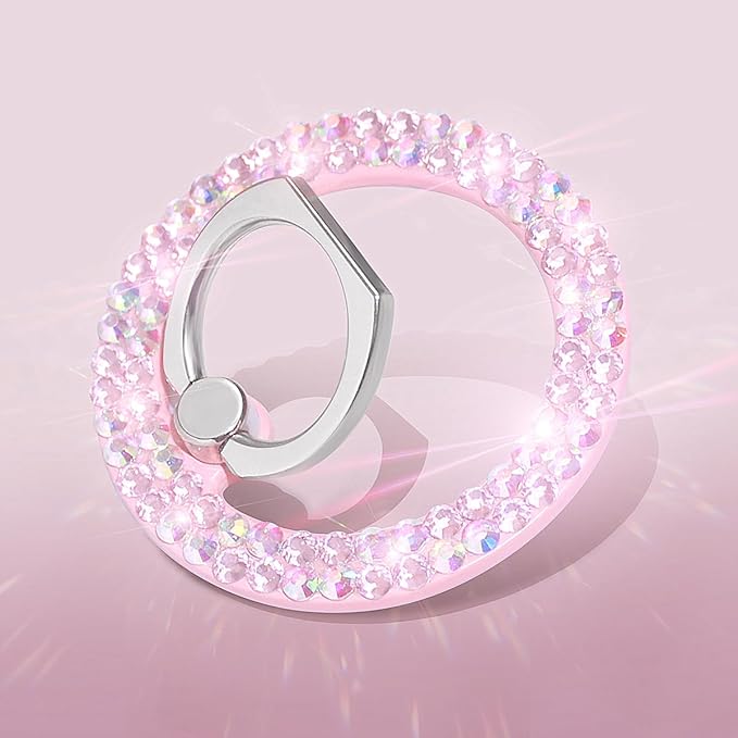 Bling Magnetic Phone Ring Holder for Mag-Safe, Glitter Magnet Cell Phone Grip Stand Sparkle Finger Ring Magnetic Compatible with iPhone 16 Pro Max 15 14 13 12 Mag-Safe Accessories（Pink）