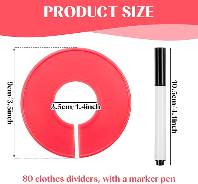 80Pcs Closet Dividers for Hanging Clothes, 10Colors Clothing Rack Size Divider Clothes Size Dividers Clothing Rack Divider Separators for Cloth Sorting Organization