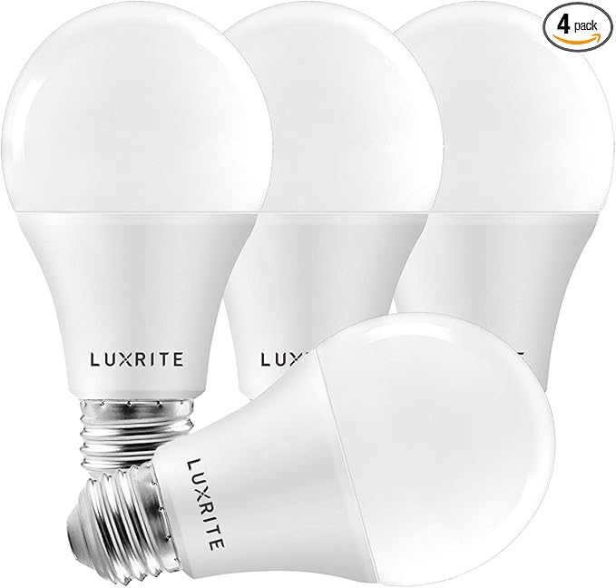 LUXRITE A19 LED Light Bulbs 100 Watt Equivalent Dimmable, 3500K Natural White, 1600 Lumens, Enclosed Fixture Rated, Standard LED Bulbs 15W, Energy Star, E26 Medium Base - Indoor and Outdoor (4 Pack)