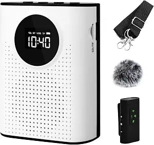 AURTEC Voice Amplifier with Magnetic Wireless Lavalier Microphone, Portable Amplifier with 2.4G Wireless Microphone, Supports Bluetooth, TF Card, USB Flash Drive and AUX Input
