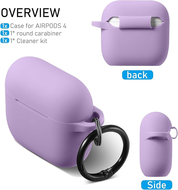 Maxjoy for Apple Airpods 4th Generation Case Cover(2024), Silicone Case with Cleaner Kit & Keychain Compatible with Airpods 4 case for Women,Men-Purple