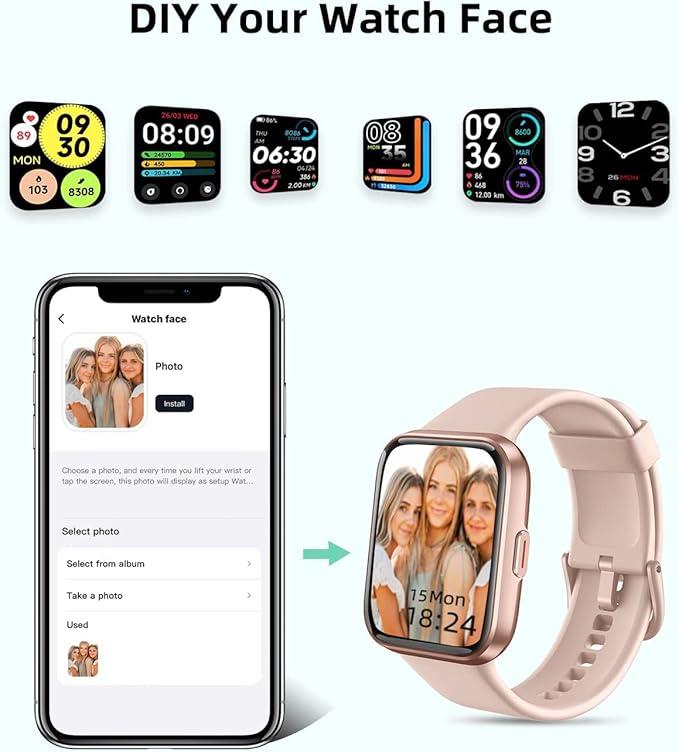 RERE ASW2 Smart Watch (Answer/Make Call), Alexa Built-in, 1.69" Fitness Tracker with 60 Sports Mode, Heart Rate, Blood Oxygen, Sleep Monitor, Fit for Android and iPhone, IP68 Waterproof, Pink