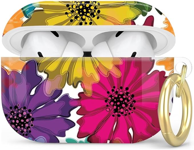 Compatible with AirPod Pro 2nd/1st Generation Case Cover with Key Chain,Full Protective Shockproof Wireless Headphone Case for Airpod Pro 2023/2022/2019(Watercolor Floral)