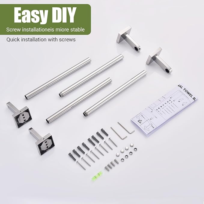 Miyili Bathroom Towel Bar 18-Inch, SUS304 Stainless Steel Wall Mounted Towel Holder, Rustproof Towel Hanger, Single Bar Bathroom Accessories, Polished, 2-Pieces