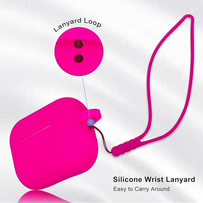 Compatible with Airpods Pro 2nd Generation Case Cover 2022, Soft Silicone Protective Cover with Bracelet Keychain for Apple Airpods Pro 2 Case for Women (Hot Pink)