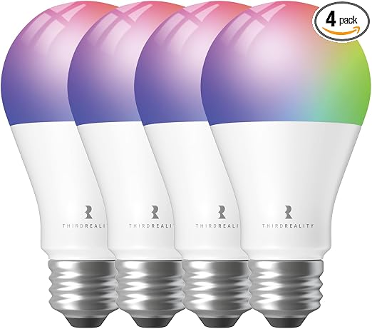 THIRDREALITY Zigbee Smart Color Bulb ZL1 4Pack,Compatible with Home Assistant(ZHA&Z2M), SmartThings,Aeotec,Homey,Hubitat or Echo Devices With Built-in Hub,A19 RGBCW Bulb,2700K-6500K Tunable,800 Lumens