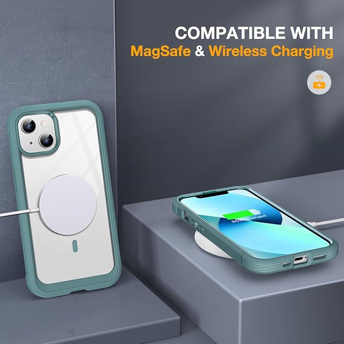 Miracase Compatible with iPhone 13 case 6.1 inch, 2021 Upgrade Full-Body Glass Clear Case Bumper Case with Built-in 9H Tempered Glass Screen Protector for iPhone 13,Teal