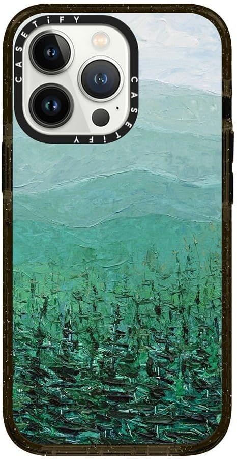 CASETiFY Impact Case for iPhone 13 Pro [Slim / 8.2 ft. 4X Military Grade Drop Protection/Wireless Charging Compatible] - Pine Forest - Clear Black