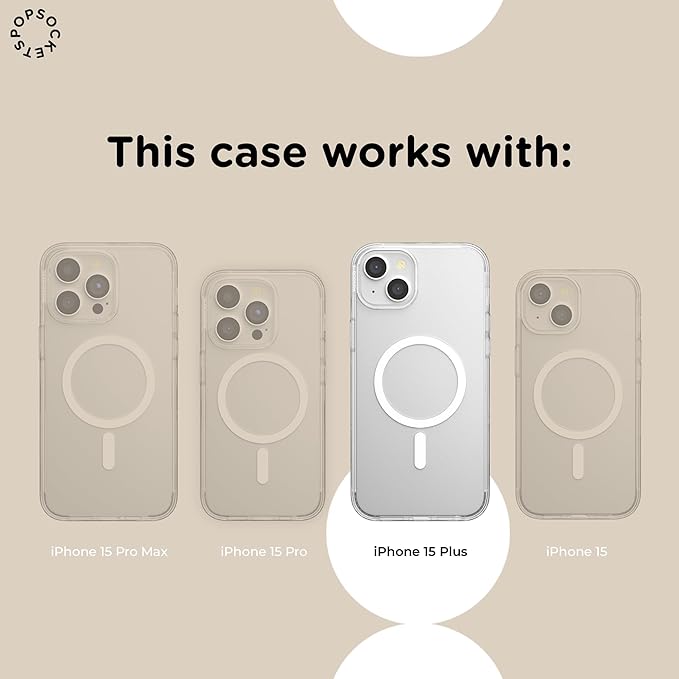 PopSockets iPhone 15 Plus Case with Round Phone Grip Compatible with MagSafe, Phone Case for iPhone 15 Plus, Wireless Charging Compatible - Black Translucent