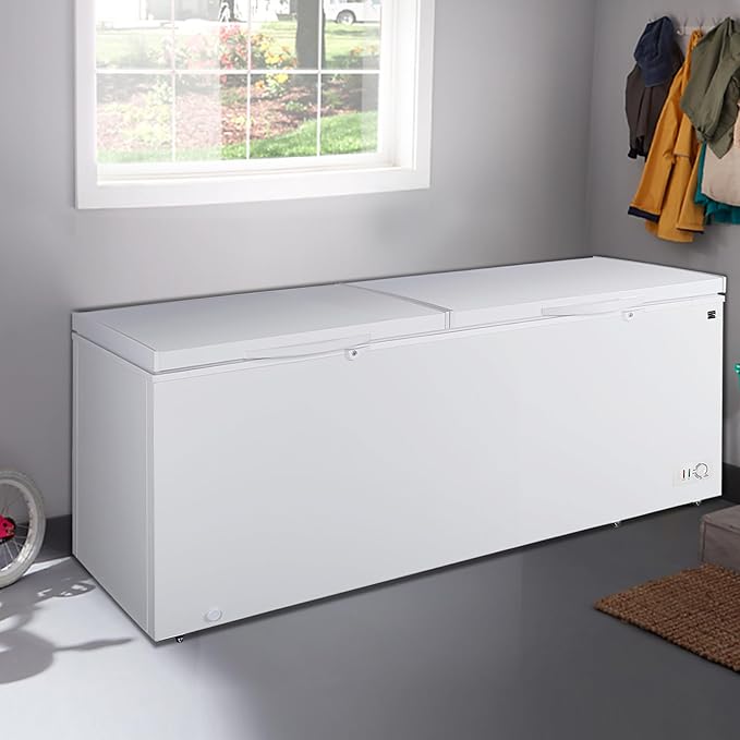 Kenmore 21 Cu. Ft. (595L) Convertible Chest Freezer/Refrigerator, Garage-Ready, Dual Lids, Keyed Safety Locks, LED Lights, Easy-Rolling Wheels, Manual Defrost, White, For Hunting Cabin Garage Cottage