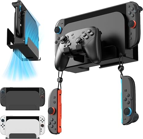 Metal Wall Mount for Nintendo Switch 2/ Switch 1/Switch OLED Console Slim Design Organizer Shelf Behind TV Compatible with Joy-Con & Pro Controller Holder