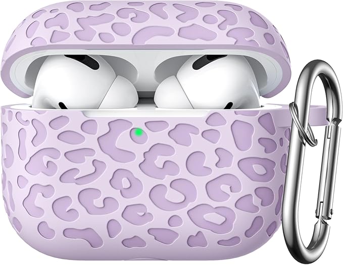 Fashion Engraving Leopard Case Compatible with Airpods Pro Case Cover 2022, Soft Silicone for Airpods Pro Case, Front LED Visible, Lavender