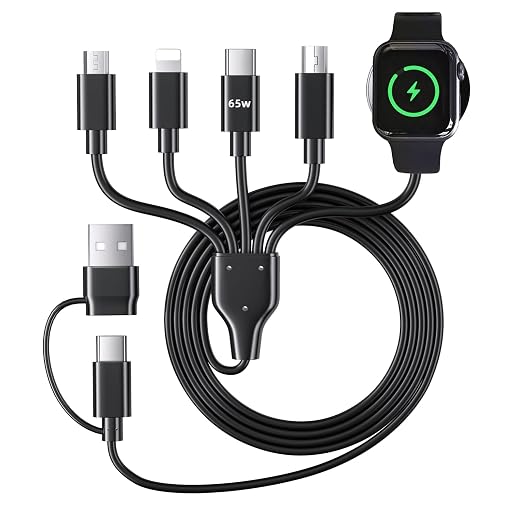 YIFYSUN 5-in-2 (65W) Multi Charging Cable with iWatch Charger : USB A/C Input, Type C/IP/Micro USB/Mini B Cable Cord for iWatch Ultra/SE/10-1/iPhone 17-11/Galaxy S25-S20/Garmin GPS-Black, 4FT - Image 6