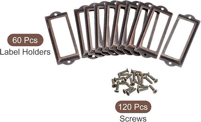 uxcell Metal Label Holders, 82x30mm 60pcs File Name Card Tag Label Holder Frame for Office Library Drawer Cabinet Shelves, Copper Tone