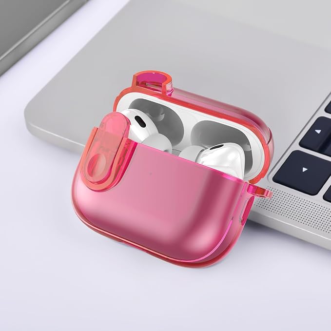 (with Lock) Clear Case Compatible for Cute Apple Airpods Pro 1/2 Cases Women, VISOOM TPU Transparency Air pods Pro 1st 2nd Generation Earbuds Rose Red Case Bling Keychain for Airpod iPod Pro2/1