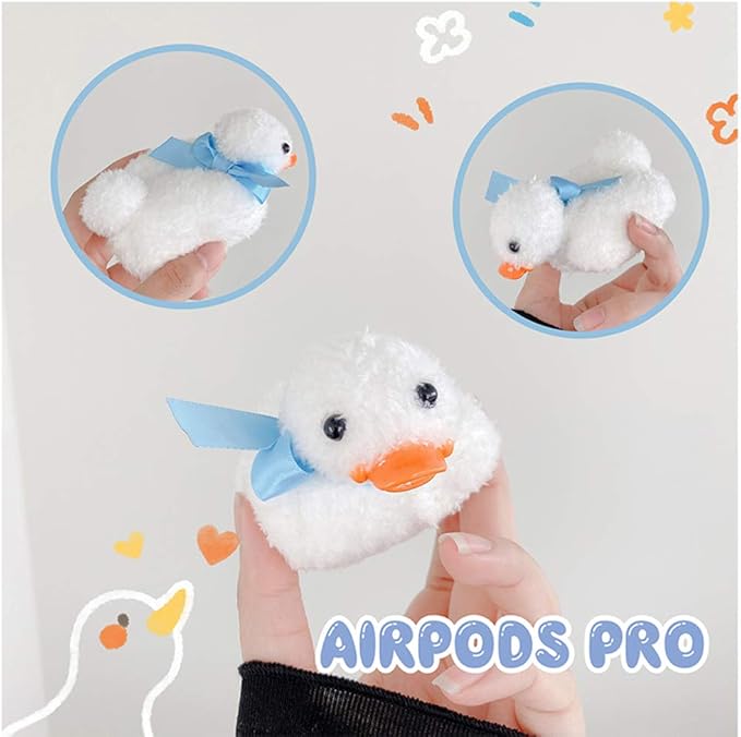 SGVAHY Furry Case for AirPods Pro 3rd Generation Funny Cute 3D Cartoon Plush Design Soft Warm Fluffy AirPod Pro 3 Cover with Keychain Kawaii Anti-Fall Protective Case Women Girls(Duck White)
