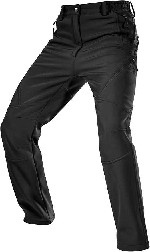 FREE SOLDIER Men's Fleece Lined Outdoor Cargo Hiking Pants Water Repellent Softshell Snow Ski Pants with Zipper Pockets
