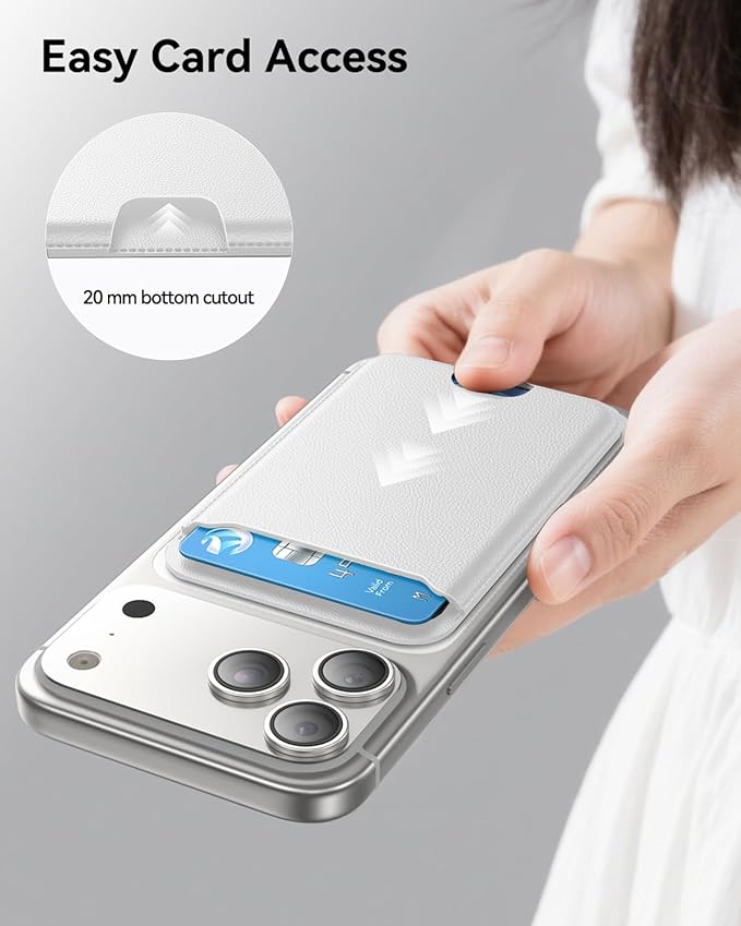 for MagSafe Wallet, 3 Cards Holder, Slim Magnetic Phone Wallet for iPhone 17/16/15/14/13/12 Pro Max Plus Air Series,RFID Blocking Vegan Leather,White